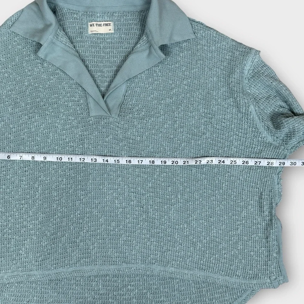 Free People We The Free Knit Catch Waves Hacci Blue Collar Top Sweater‎ Size M